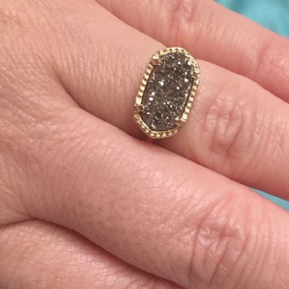 Kendra Scott Ella Platinum Drusy Gold Tone Ring Size 8 - Picture 3 of 6